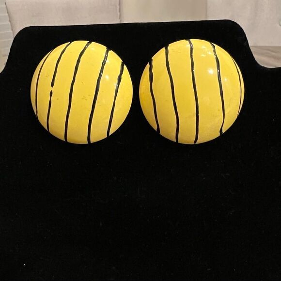 Oversized Metal/Button Vintage Handmade Earrings - Picture 3 of 6